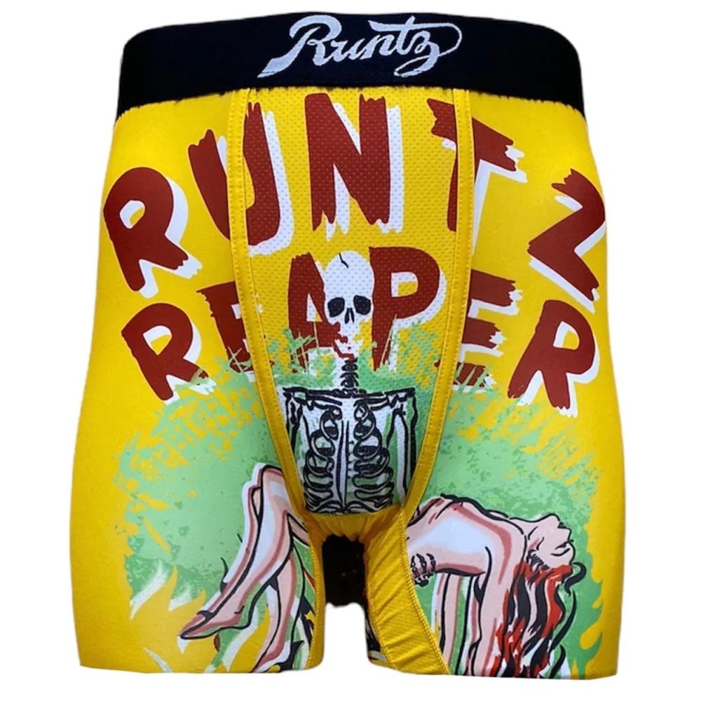 NWT RUNTZ REAPER YELLOW/MAROON UNDERWEAR BOXER BRIEFS SZ MENS LARGE RARE